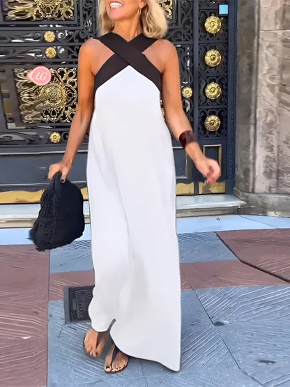 Maxi Dress | Crossover V-Neck Linen Maxi Dress
