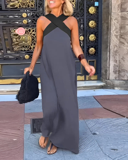 Maxi Dress | Crossover V-Neck Linen Maxi Dress