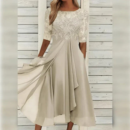 Women's lace tea-length cocktail dress in white