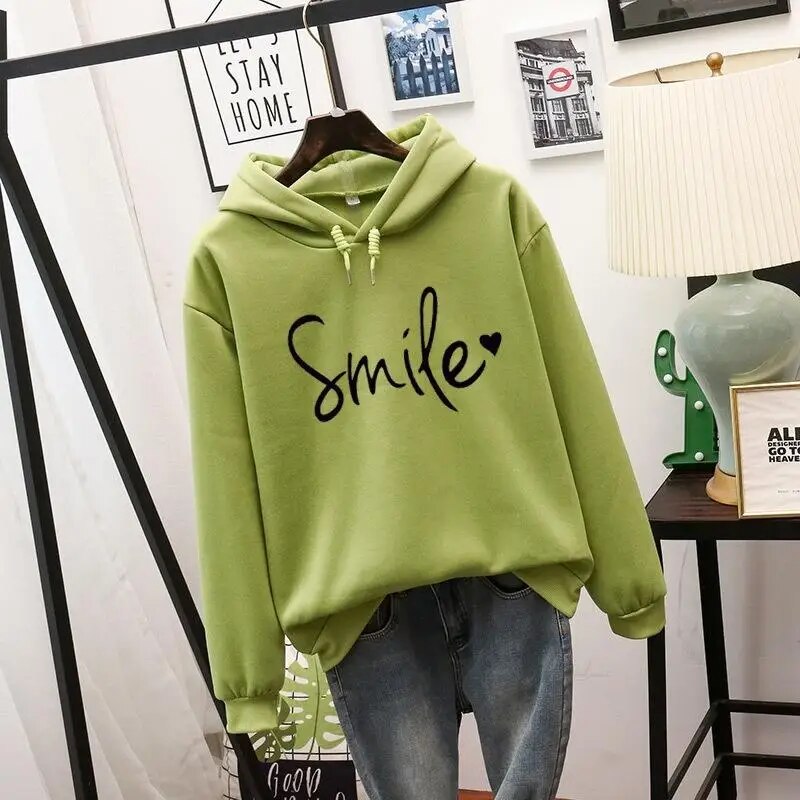 Hoodie | Smiley Print Relaxed Hooded Sweatshirt