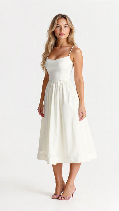 Women's sleeveless flowing midi dress in white