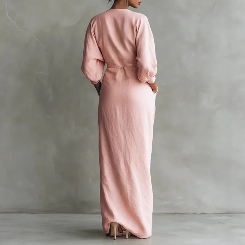 Women's Dress | Wrap Maxi Dress with Side Slit