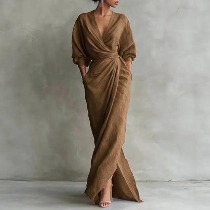 Women's Dress | Wrap Maxi Dress with Side Slit