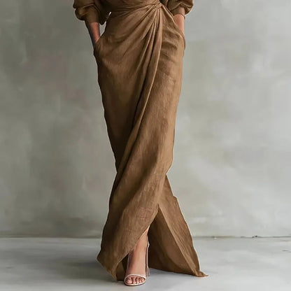 Women's Dress | Wrap Maxi Dress with Side Slit