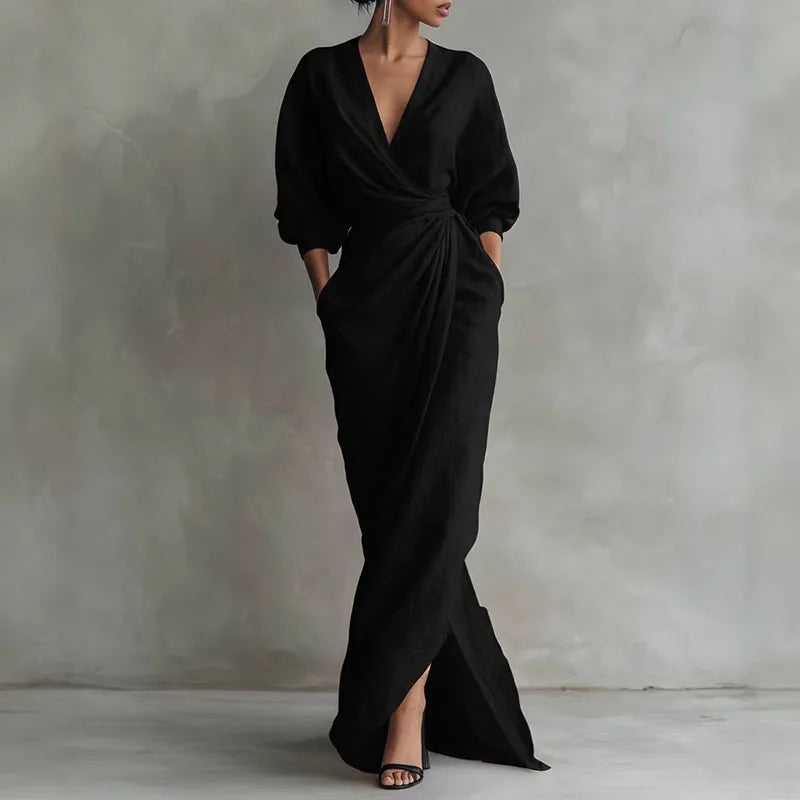 Women's Dress | Wrap Maxi Dress with Side Slit