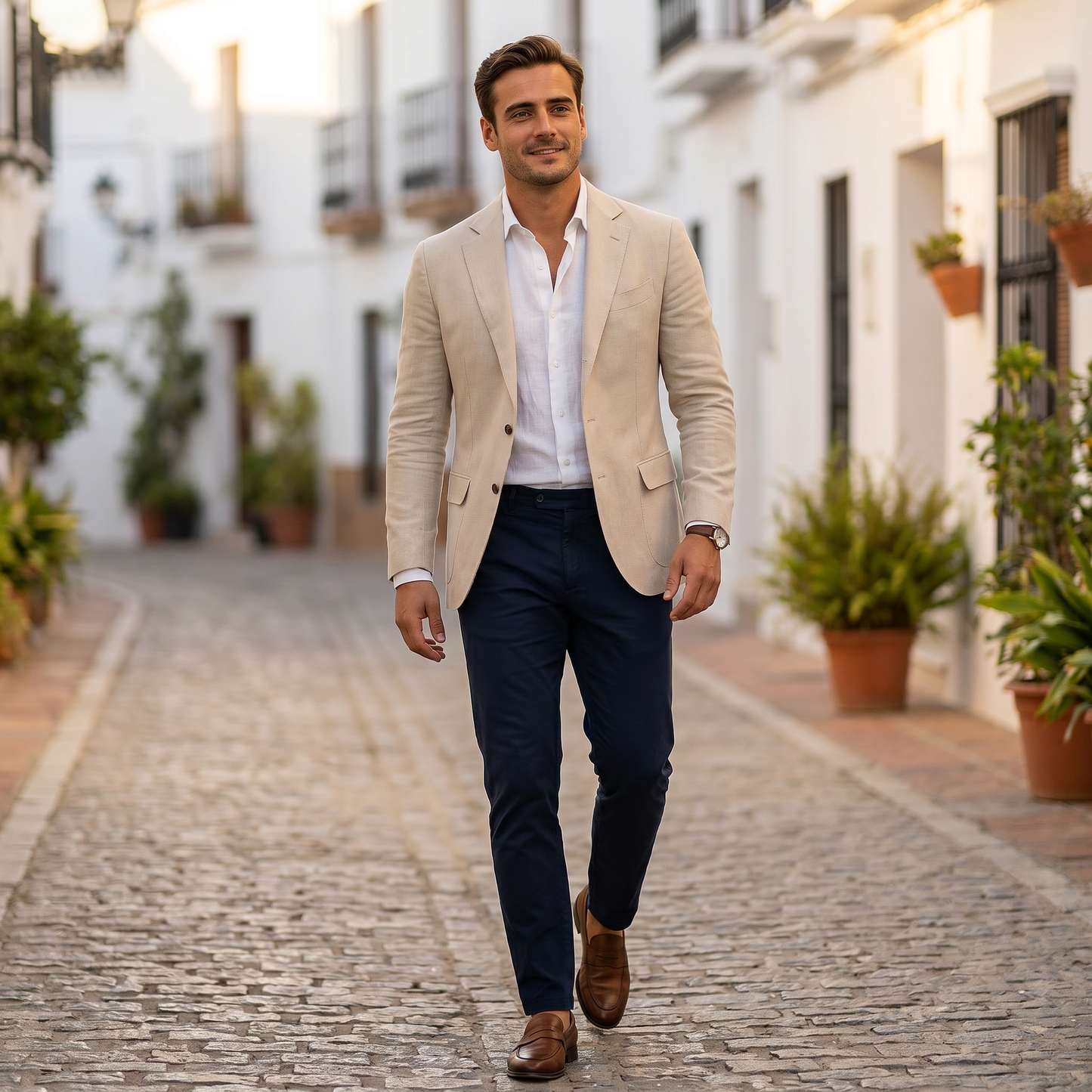 Men's slim-fit single-button blazer