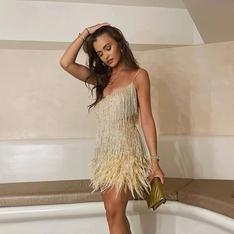 Women's Dress | Sequin Feather-Hem Cocktail Dress