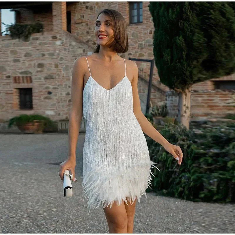 Women's Dress | Sequin Feather-Hem Cocktail Dress