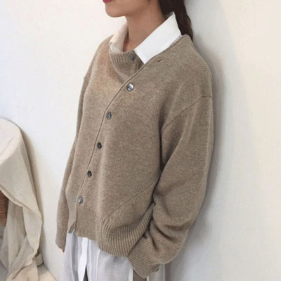 Wrap Cardigan | Asymmetric Button Knit Jacket