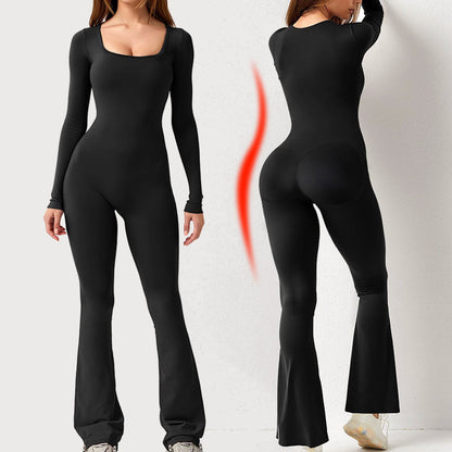 Women's linen square-neck wide-leg jumpsuit