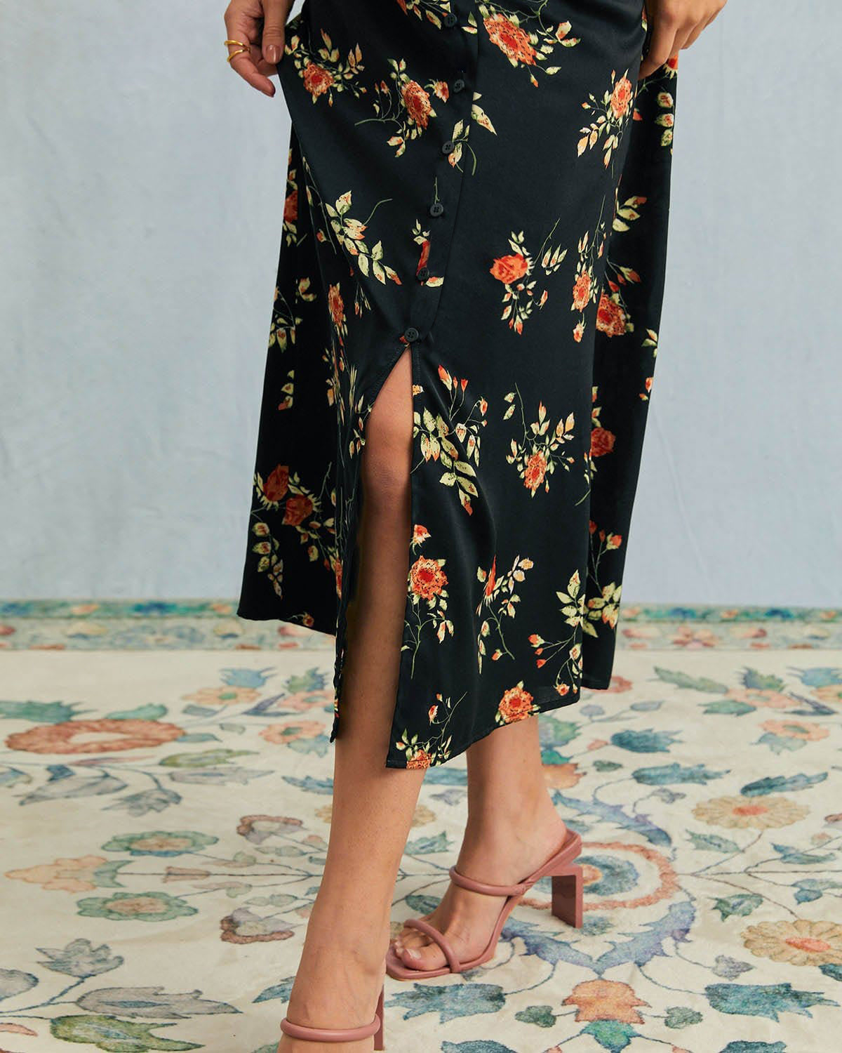 Women's Dress | Floral V-Neck Short-Sleeve Maxi Dress
