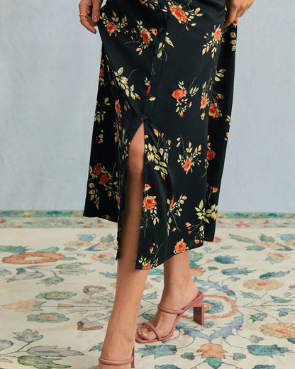 Women's Dress | Floral V-Neck Short-Sleeve Maxi Dress