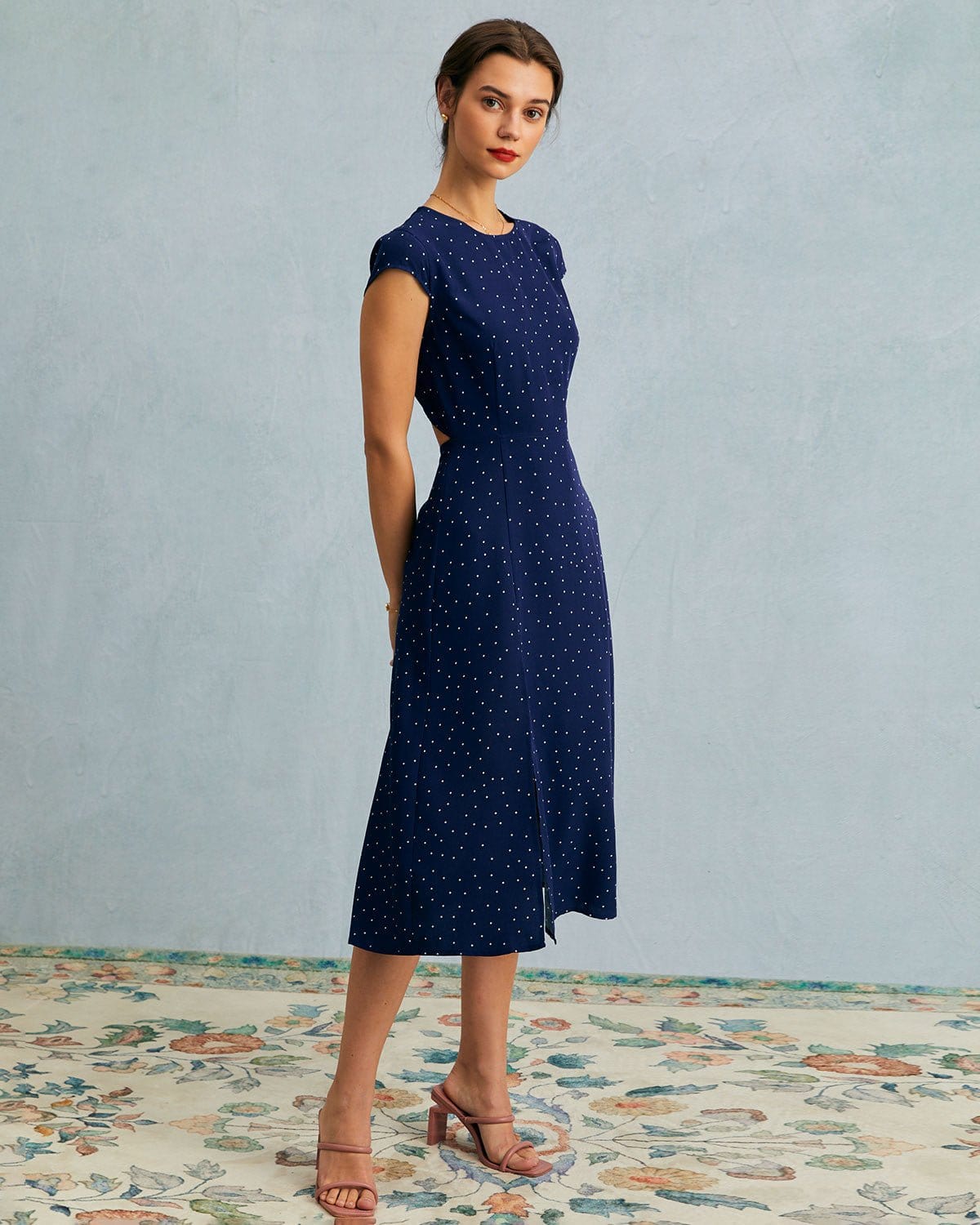 Women's Dress | Polka Dot Cut-Out Midi Dress