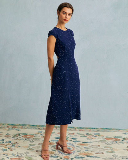 Women's Dress | Polka Dot Cut-Out Midi Dress