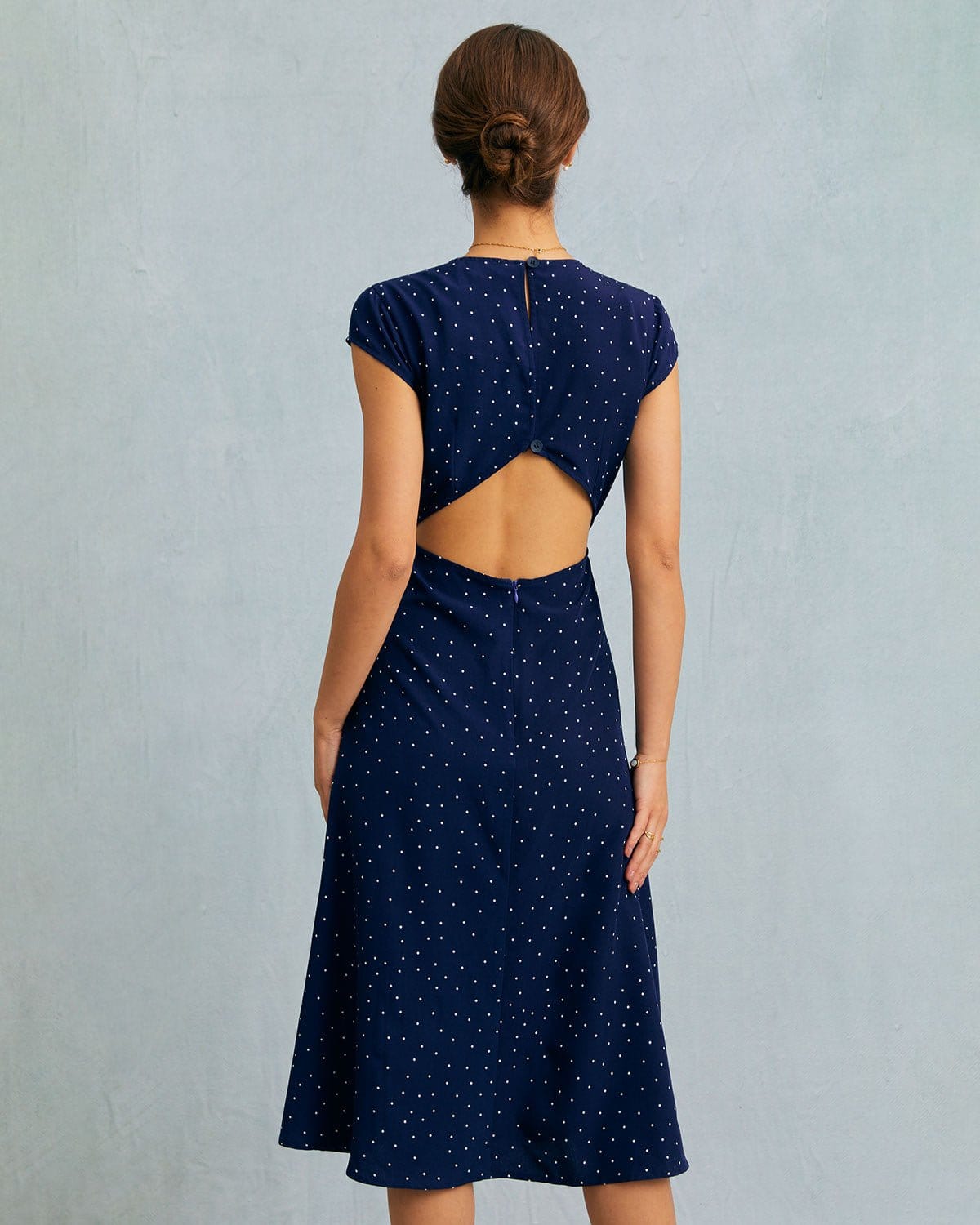 Women's Dress | Polka Dot Cut-Out Midi Dress