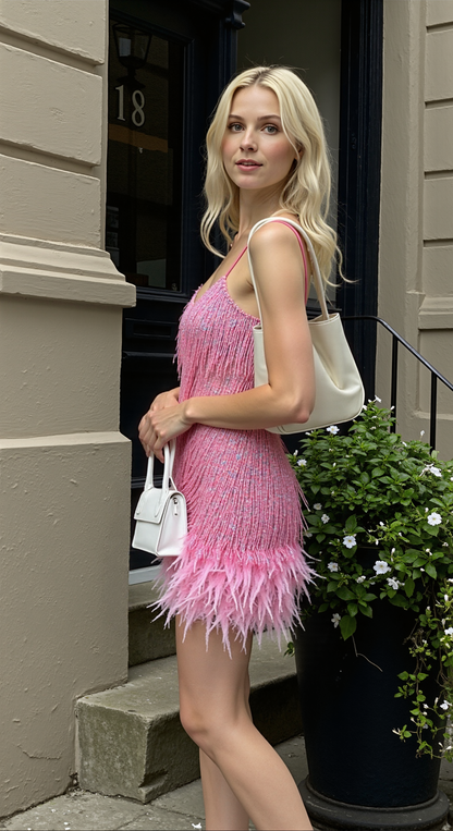 Women's Dress | Sequin Feather-Hem Cocktail Dress