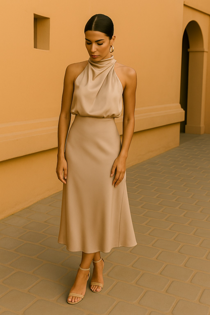 Women's Dress | Draped Open-Back Satin Dress