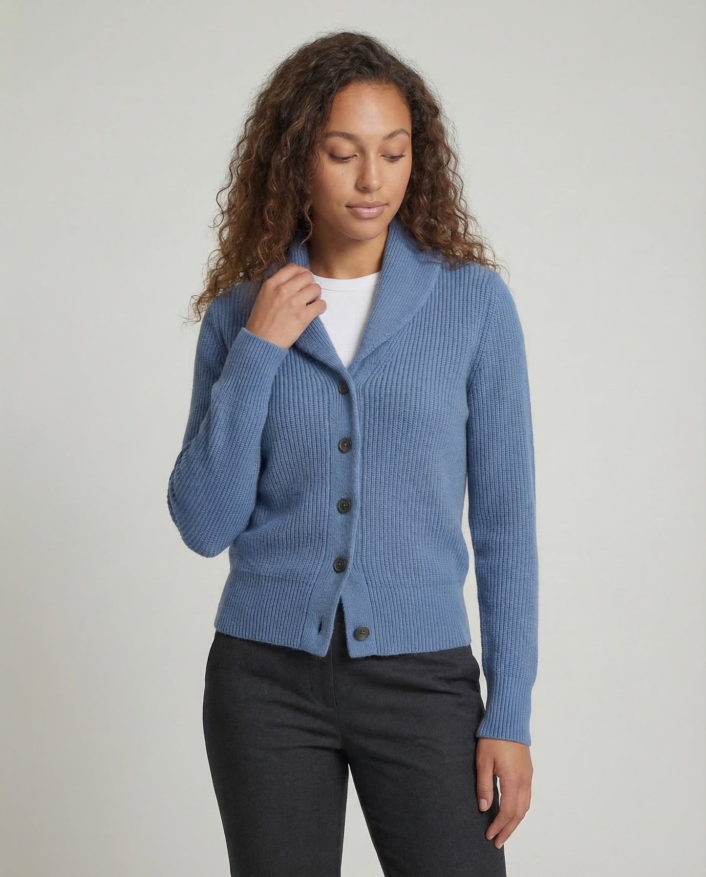Knit Cardigan | Lapel Collar Button-Front Cardigan
