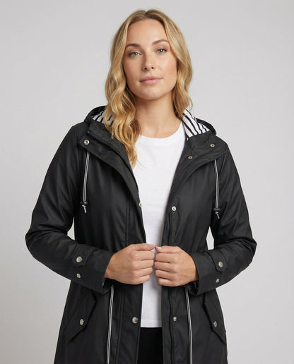Women's hooded water-resistant spring rain jacket