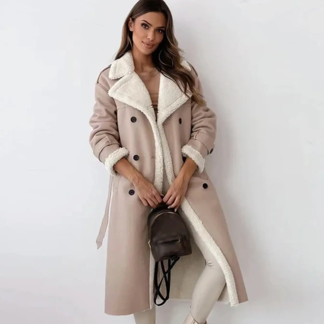 Long Winter Coat | Fleece-Lined Teddy Collar Coat