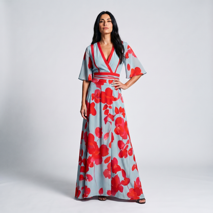 Floral Wrap Maxi Dress | Deep-V Linen Maxi