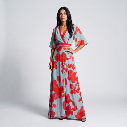Floral Wrap Maxi Dress | Deep-V Linen Maxi