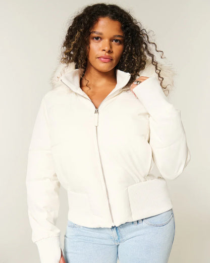 Quilted Winter Jacket | Faux Fur Hood Puffer