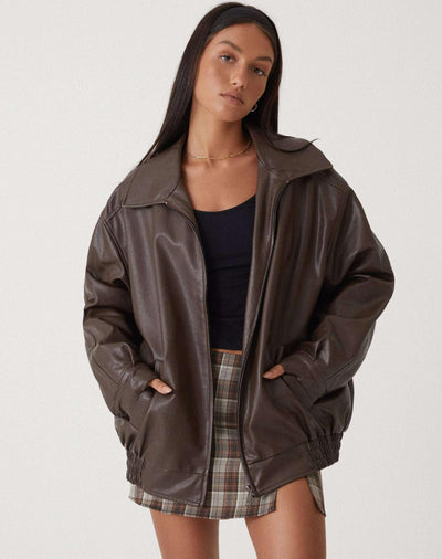 Faux Leather Jacket | Oversized PU Biker Jacket