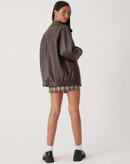 Faux Leather Jacket | Oversized PU Biker Jacket