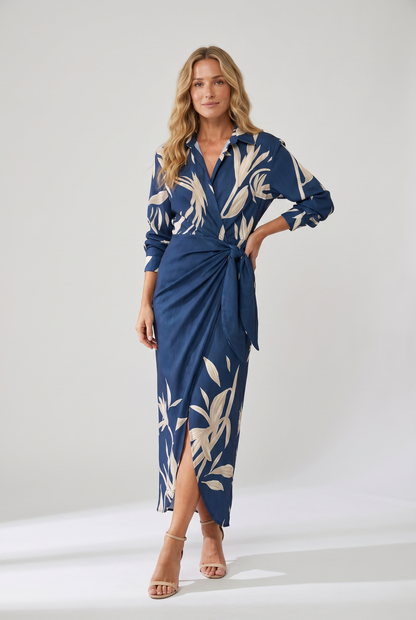 Wrap Maxi Dress | Leaf Print V-Neck Dress