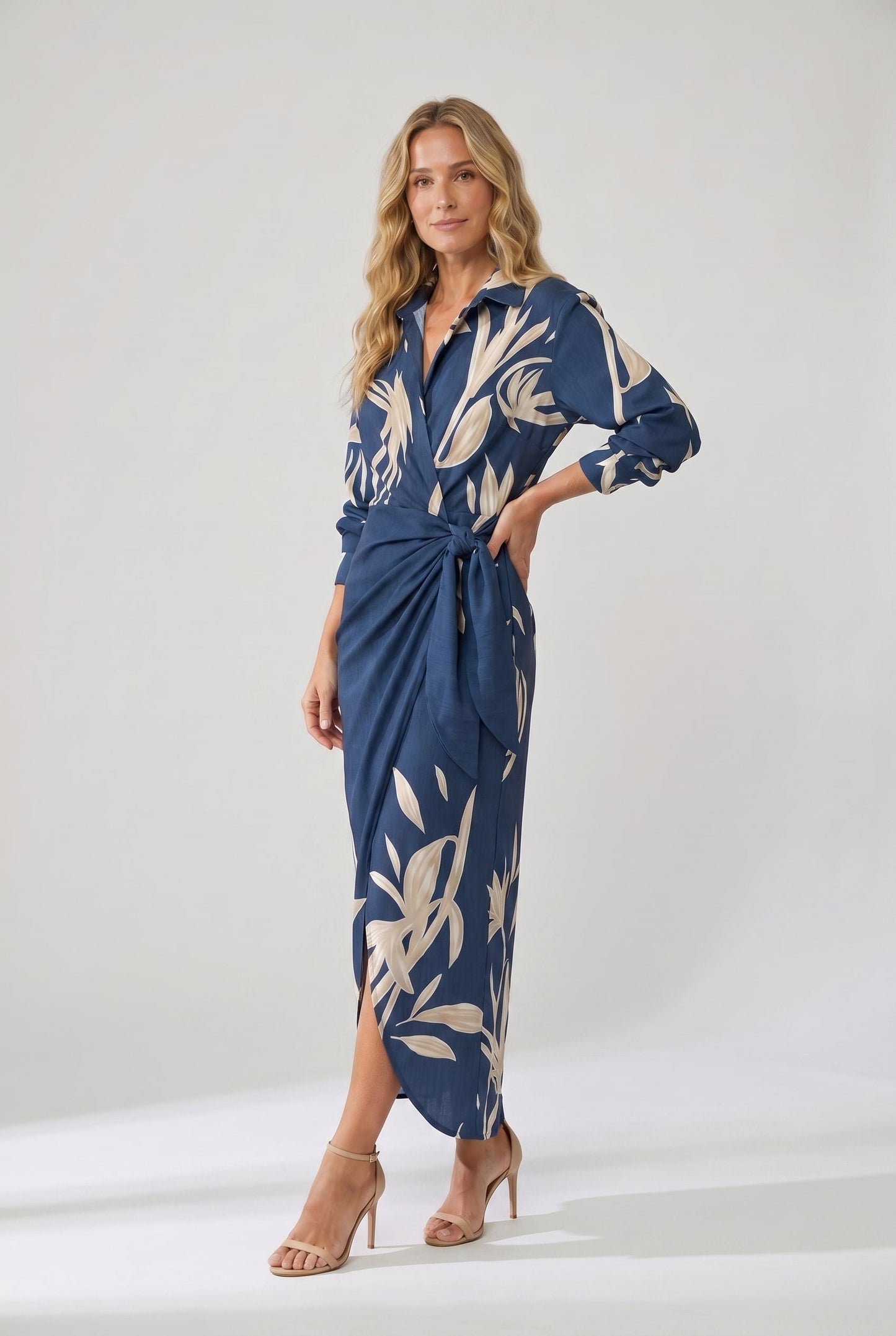 Wrap Maxi Dress | Leaf Print V-Neck Dress