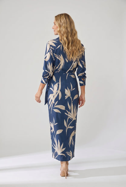 Wrap Maxi Dress | Leaf Print V-Neck Dress