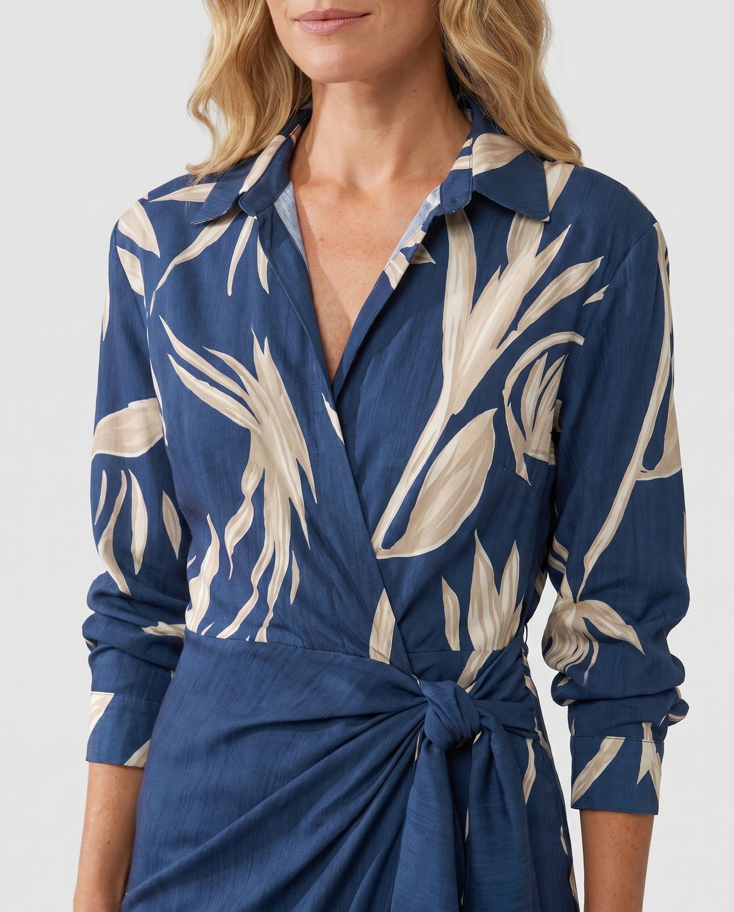 Wrap Maxi Dress | Leaf Print V-Neck Dress