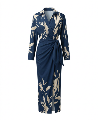 Wrap Maxi Dress | Leaf Print V-Neck Dress