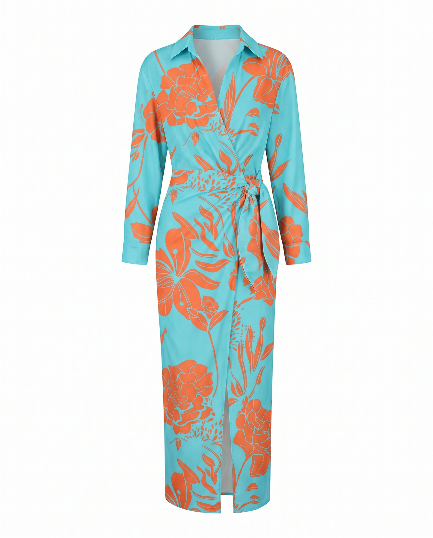 Wrap Maxi Dress | Leaf Print V-Neck Dress