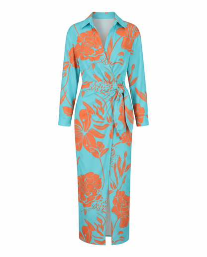 Wrap Maxi Dress | Leaf Print V-Neck Dress