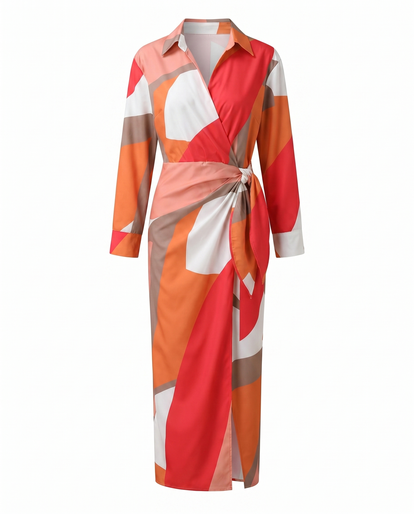 Wrap Maxi Dress | Leaf Print V-Neck Dress