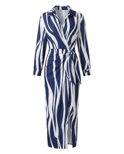 Wrap Maxi Dress | Leaf Print V-Neck Dress