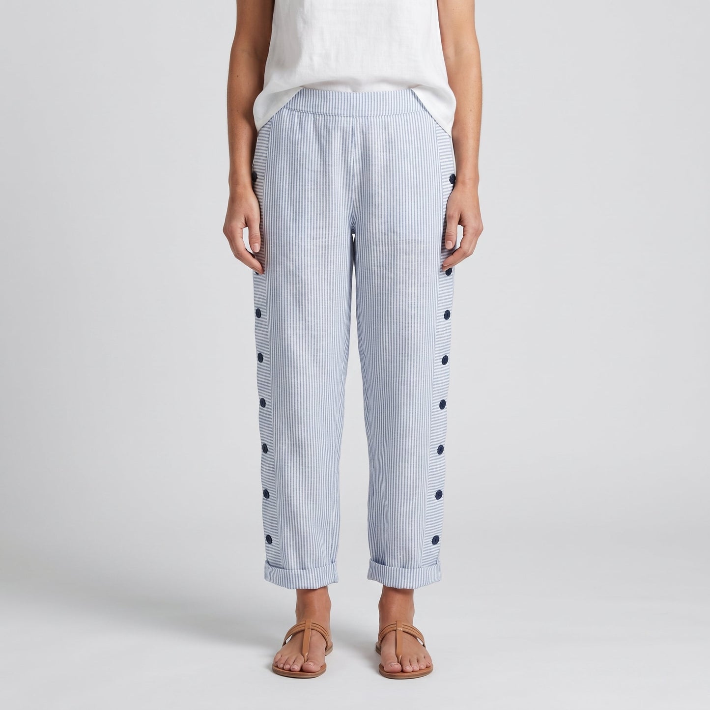 Striped Trousers | Cotton Button-Panel Summer Pants