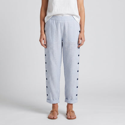 Striped Trousers | Cotton Button-Panel Summer Pants