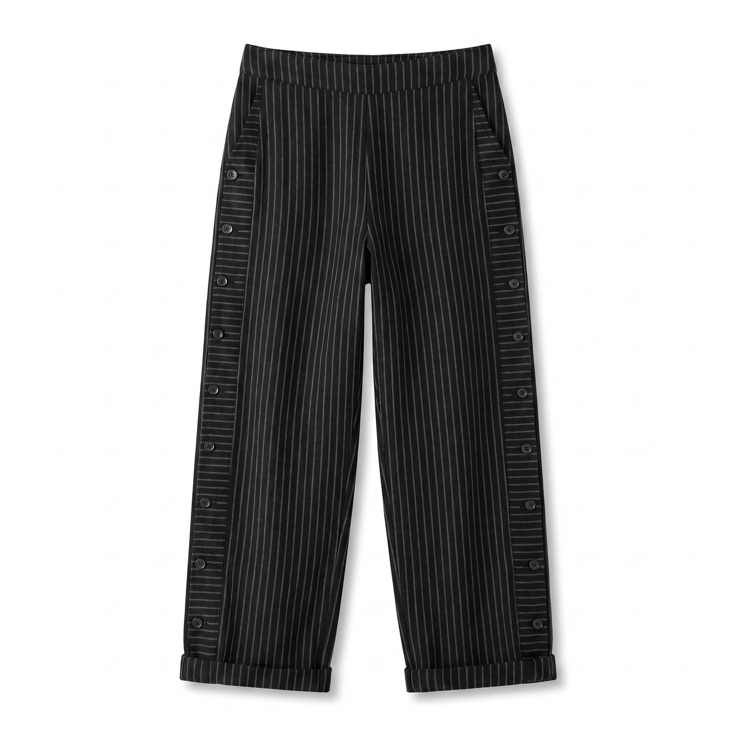 Striped Trousers | Cotton Button-Panel Summer Pants