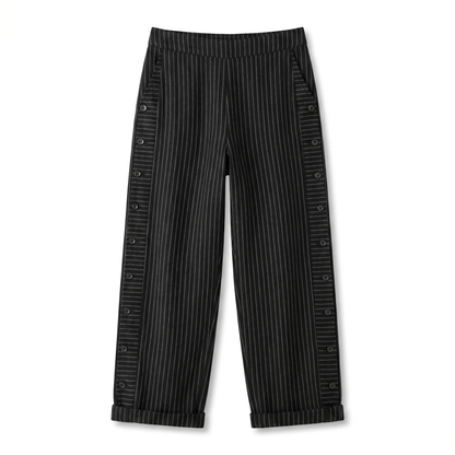 Striped Trousers | Cotton Button-Panel Summer Pants