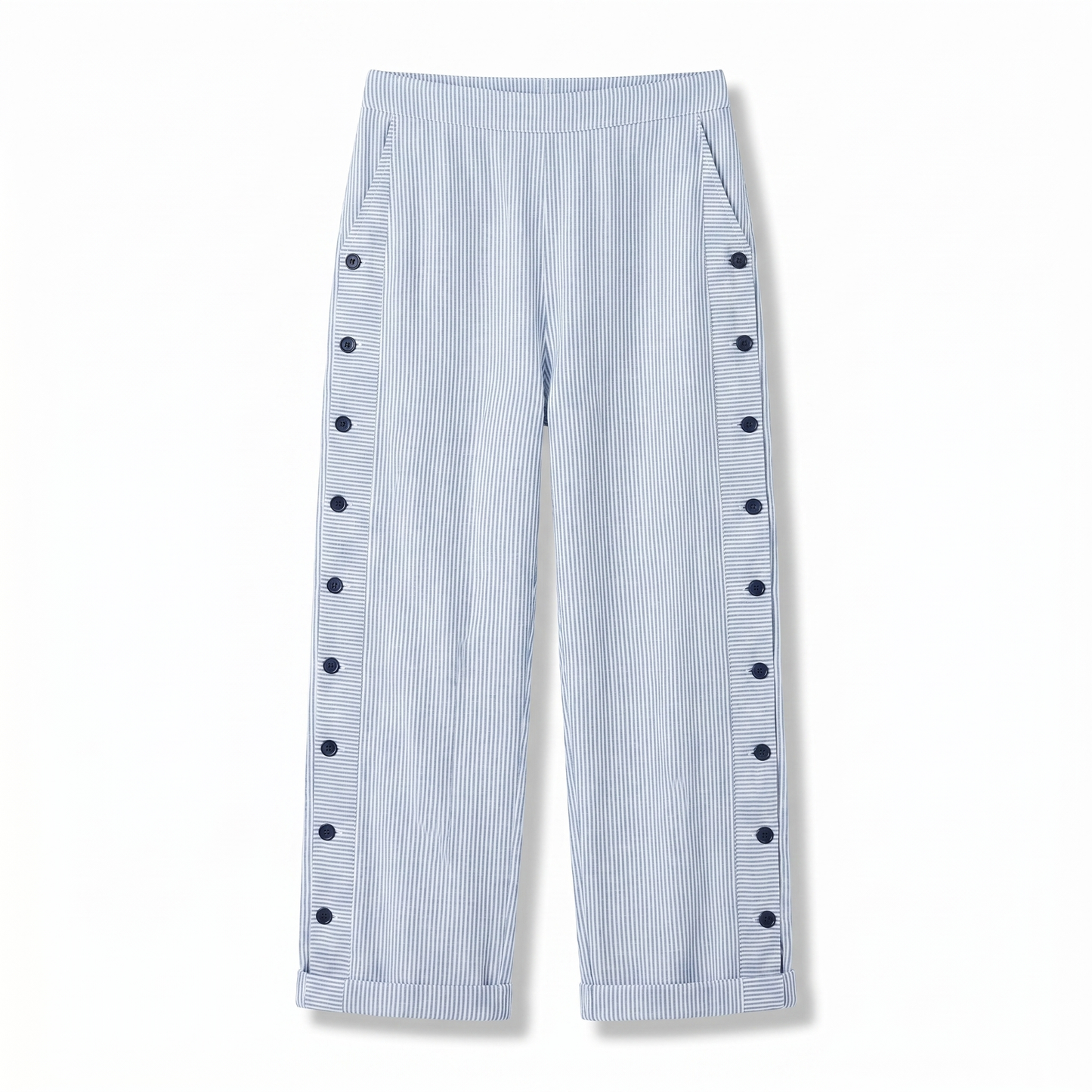 Striped Trousers | Cotton Button-Panel Summer Pants