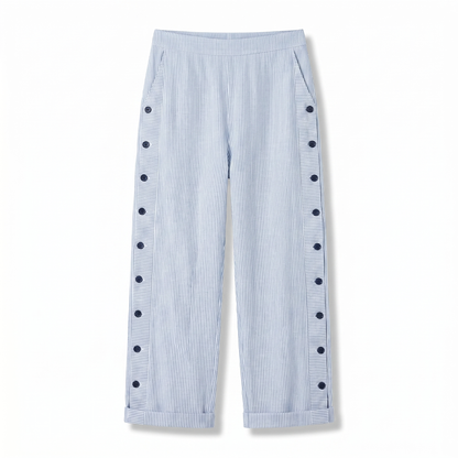 Striped Trousers | Cotton Button-Panel Summer Pants