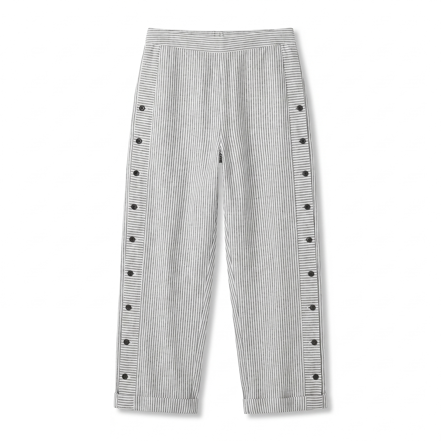 Striped Trousers | Cotton Button-Panel Summer Pants
