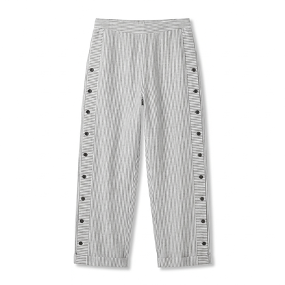 Striped Trousers | Cotton Button-Panel Summer Pants