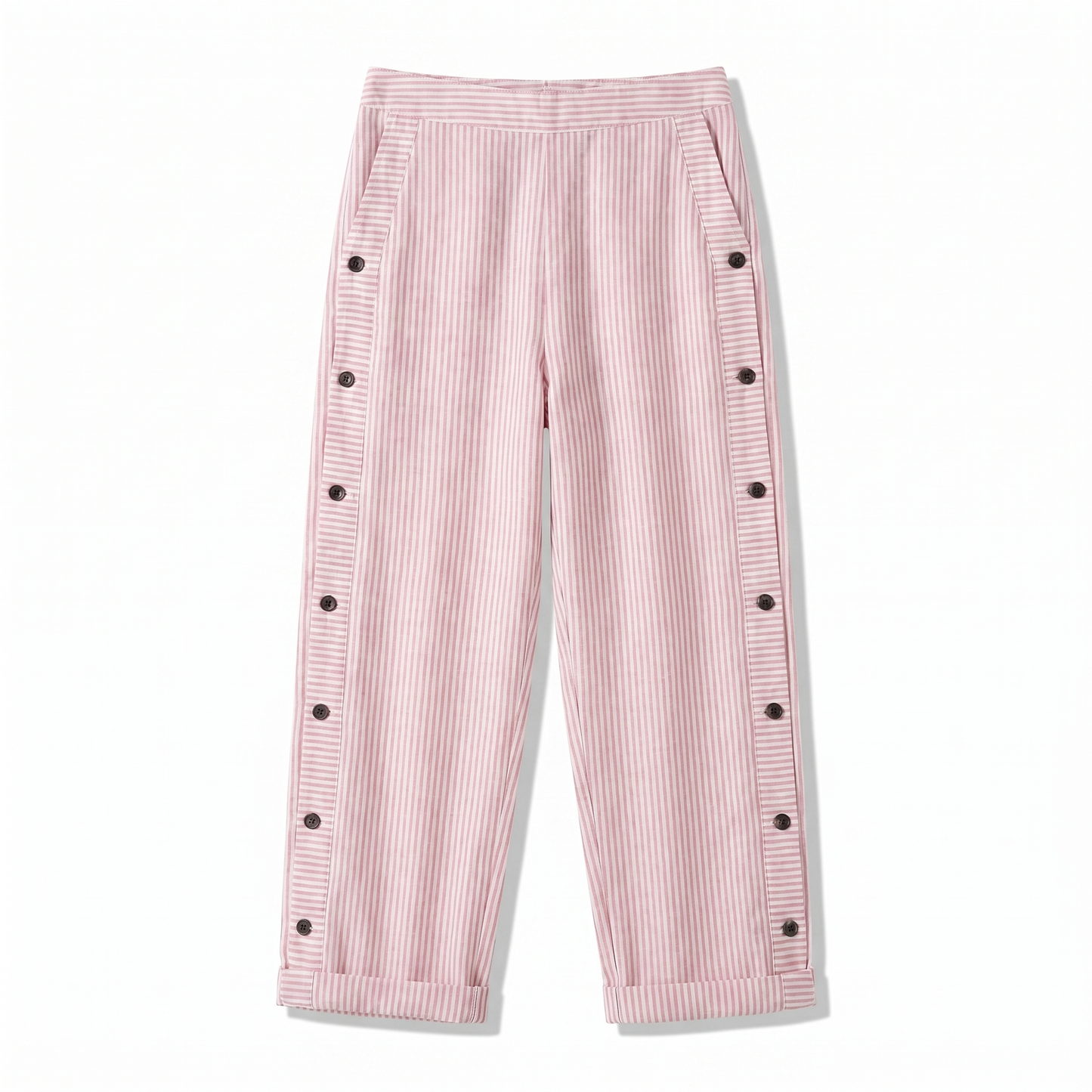 Striped Trousers | Cotton Button-Panel Summer Pants