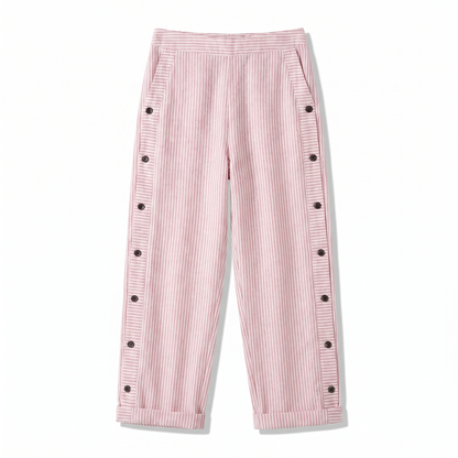 Striped Trousers | Cotton Button-Panel Summer Pants