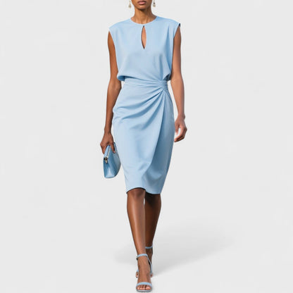 Women's ruched wrap midi dress in sky blue
